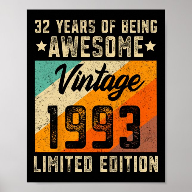 32nd Birthday Men 32 Years Old Women 1993 Limited  Poster (Front)