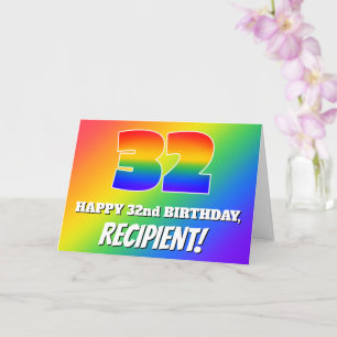 32nd Birthday: Multicolored Rainbow Pattern # 32 Card