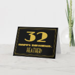 [ Thumbnail: 32nd Birthday: Name + Art Deco Inspired Look "32" Card ]