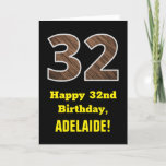 [ Thumbnail: 32nd Birthday: Name, Faux Wood Grain Pattern "32" Card ]