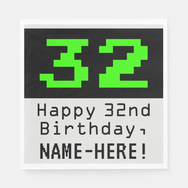 32nd Birthday - Nerdy / Geeky Style "32" & Name Napkins (Front)