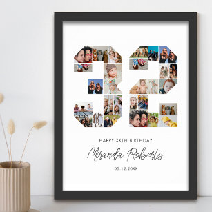 32nd Birthday Number 32 Custom Photo Collage Poster