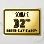 [ Thumbnail: 32nd Birthday Party — Art Deco Style “32” & Name Invitation ]