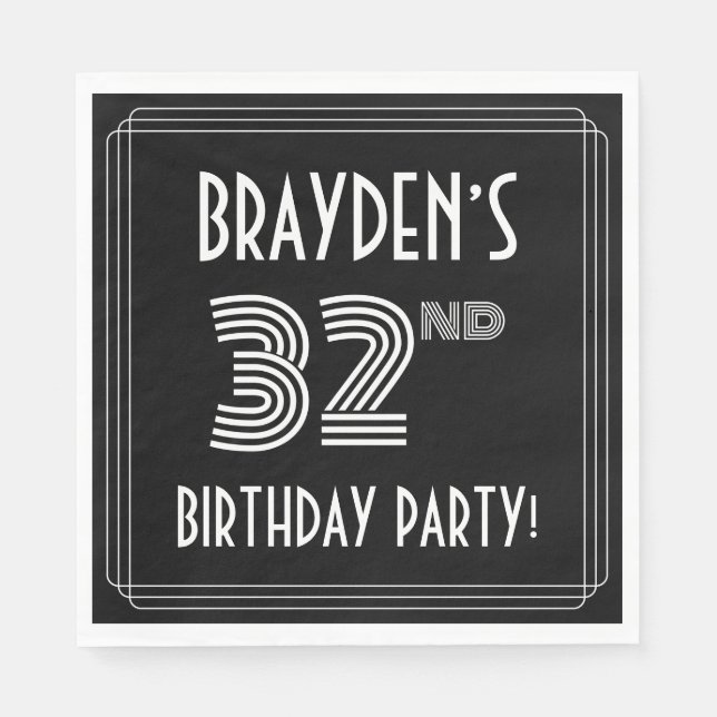 32nd Birthday Party: Art Deco Style + Custom Name Napkins (Front)