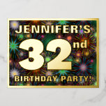 [ Thumbnail: 32nd Birthday Party: Bold, Colorful Fireworks Look Postcard ]