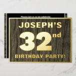 [ Thumbnail: 32nd Birthday Party: Bold, Faux Wood Grain Pattern Invitation ]