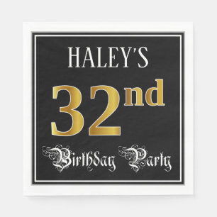 32nd Birthday Party — Fancy Script, Faux Gold Look Napkins