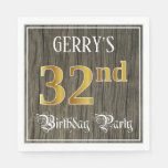 [ Thumbnail: 32nd Birthday Party — Faux Gold & Faux Wood Looks Napkins ]