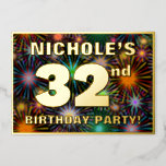 [ Thumbnail: 32nd Birthday Party — Fun, Colorful Fireworks Look Invitation ]