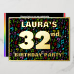 [ Thumbnail: 32nd Birthday Party — Fun, Colorful Music Symbols Invitation ]