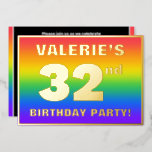 [ Thumbnail: 32nd Birthday Party: Fun, Colorful Rainbow Pattern Invitation ]