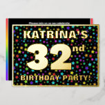 [ Thumbnail: 32nd Birthday Party — Fun, Colorful Stars Pattern Invitation ]