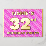 [ Thumbnail: 32nd Birthday Party — Fun Pink Hearts and Stripes Invitation ]