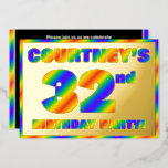 [ Thumbnail: 32nd Birthday Party — Fun, Rainbow Spectrum “32” Invitation ]