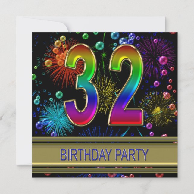 32nd Birthday party Invitation with bubbles (Front)