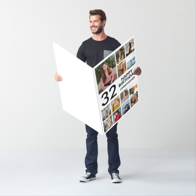 32nd Birthday Photo Collage 13 Photos Black White Card (In Situ)