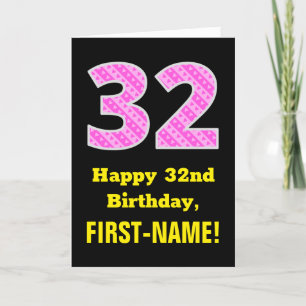 32nd Birthday: Pink Stripes and Hearts "32" + Name Card