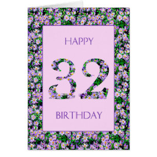 32nd Birthday Purple Daisies Cards