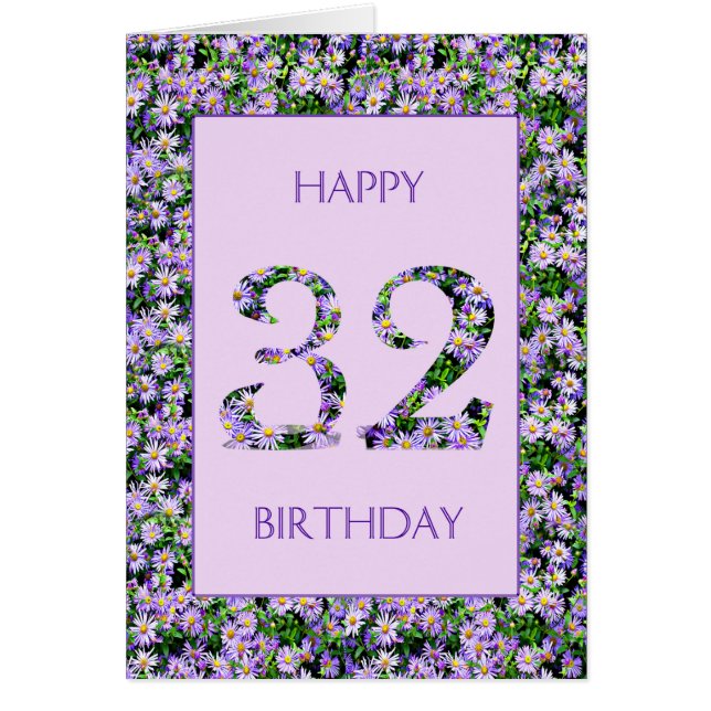 32nd Birthday Purple Daisies Cards (Front)