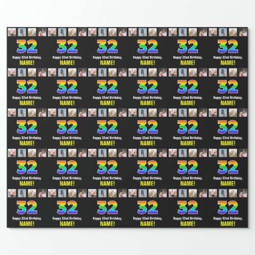 32nd Birthday Rainbow âœ32âœ Custom Photos  Name Wrapping Paper