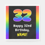 [ Thumbnail: 32nd Birthday: Rainbow Spectrum # 32, Custom Name Napkins ]