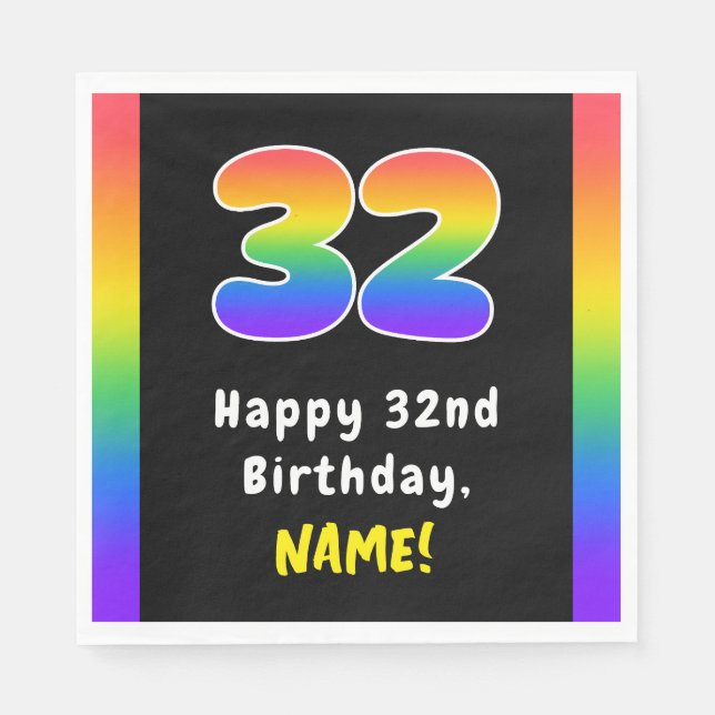 32nd Birthday: Rainbow Spectrum # 32, Custom Name Napkins (Front)