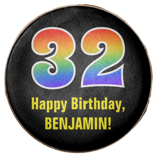 32nd Birthday - Rainbow Spectrum Pattern Number 32 Chocolate Covered Oreo (Front)