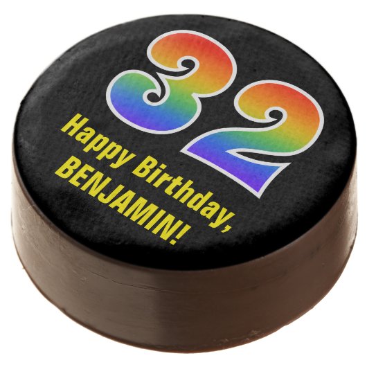 32nd Birthday - Rainbow Spectrum Pattern Number 32 Chocolate Covered Oreo (Angled)