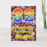 [ Thumbnail: 32nd Birthday; Rustic Autumn Leaves; Rainbow "32" Card ]