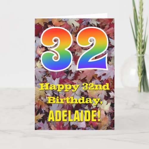 32nd Birthday Rustic Autumn Leaves Rainbow 32 Card