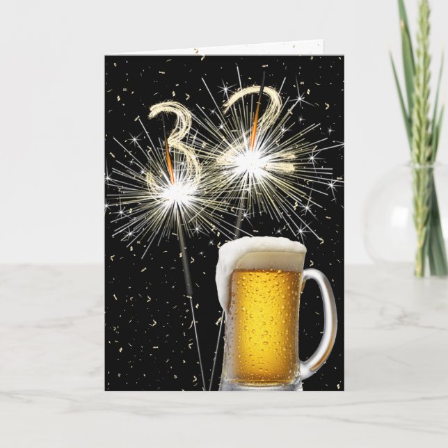 32nd Birthday Sparklers With Beer Mug Card (Front)