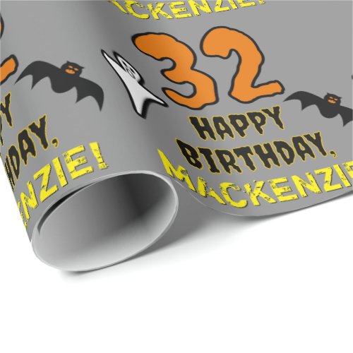 32nd Birthday Spooky Halloween Theme Custom Name Wrapping Paper