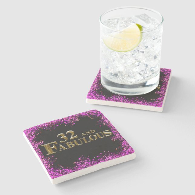 32nd Birthday  Stone Coaster (Side)