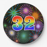 [ Thumbnail: 32nd Event - Fun, Colorful, Bold, Rainbow 32 Paper Plates ]