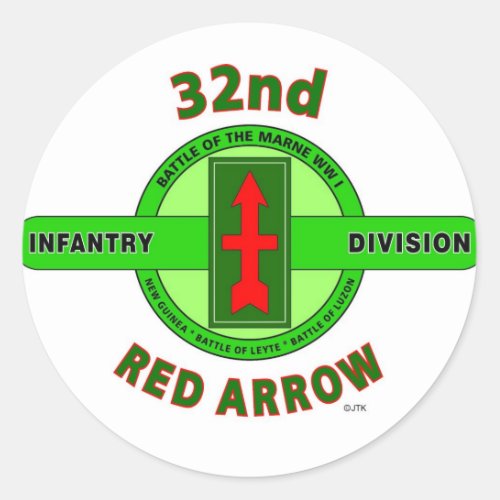 32ND INFANTRY DIVISION RED ARROW CLASSIC ROUND STICKER