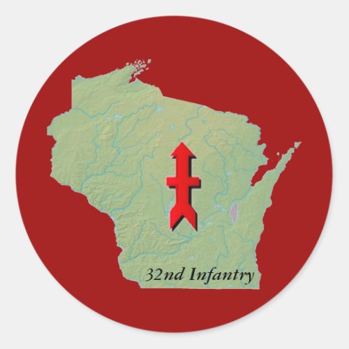 32nd Infantry Wisconsin National Guard Red Arrow Classic Round Sticker
