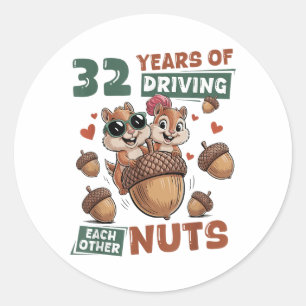 32nd Wedding Anniversary 32 Years Couple Matching  Classic Round Sticker
