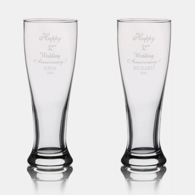 32nd Wedding Anniversary Elegant Script Pilsner Glass (Glassware)