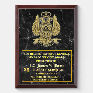 33 Degree Mason Year Of Services Award Plaque