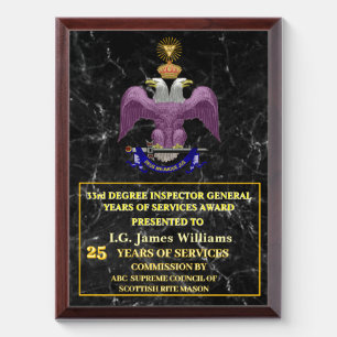 33 Degree Mason Year Of Services Award Plaque