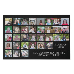 33 Photo Collage Grid - 2 Text boxes - black white Faux Canvas Print
