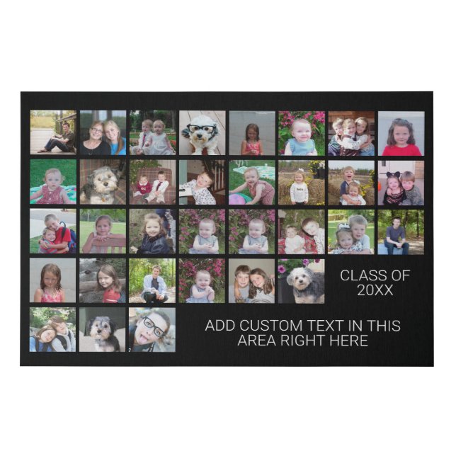 33 Photo Collage Grid - 2 Text boxes - black white Faux Canvas Print (Front)