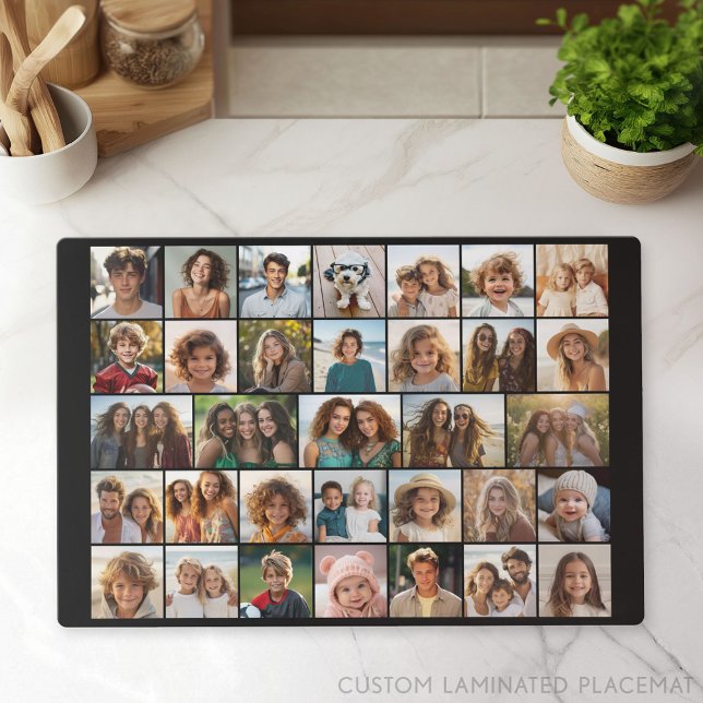 33 Photo Collage - Grid on black Background Placemat (Photo Collage Placemat)