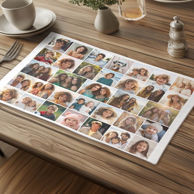 33 Photo Collage - Grid on White Background Cloth Placemat (Photo Collage Cloth Placemat)