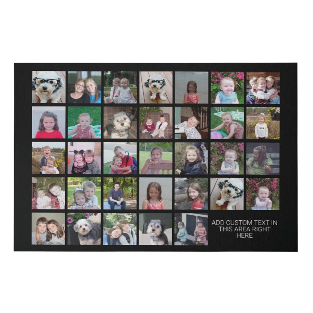 33 Photo Collage Grid - Text box - black white Faux Canvas Print (Front)