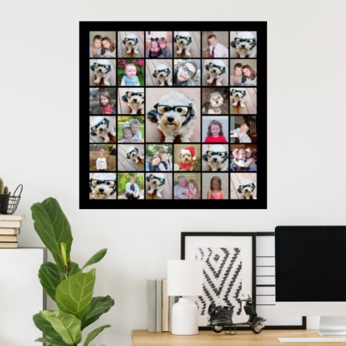 33 Photo Collage Modern Square Layout Black Poster