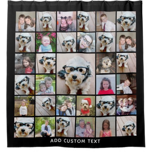 33 Photo Collage Modern Square Layout Black Shower Curtain