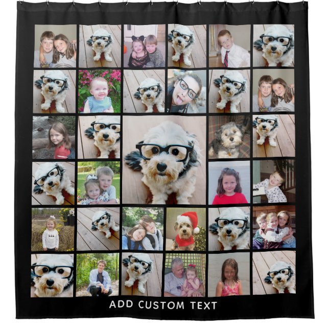33 Photo Collage Modern Square Layout Black Shower Curtain (Front)