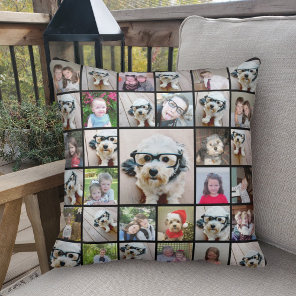 33 Photo Collage Modern Square Layout Black Throw Pillow