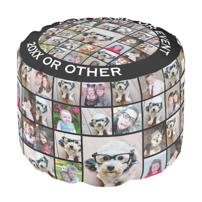 33 Photo Collage with Black and White Text Pouf (Angled Back)